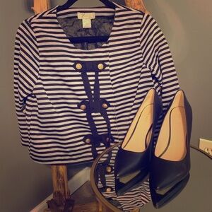 Freeway Grey & Black Nautical Blazer Size Medium